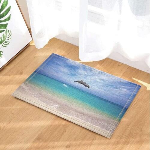 Ocean Animals Decor Two Dolphins Jumping in the Caribbean Sea Bath Rugs Non-Slip Doormat Floor Entryways Indoor Front Door Mat K