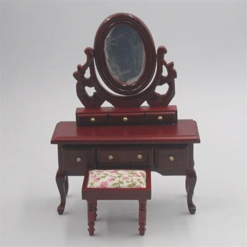 1:12 dollhouse furniture toy miniature wooden elegant red Dressing table kawaii dolls house pretend play toys for girls children