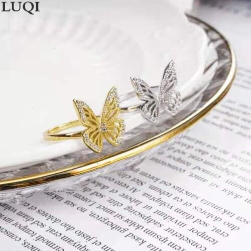 Fashion Womens S925 Silver Plated Platinum Hollow Zircon Symmetric Butterfly Personalized Open Rings RS238