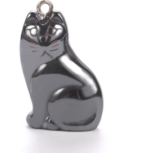 Nature Kitten Hematite Stone Bone Pendant Bead Charm Metal 29x19x6mm Jewelry DIY Necklace Making Accessories For Women Men