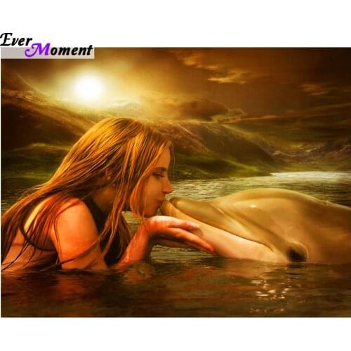 New needlework girl and dolphins 100% full Square drill diamond painting diy cross stitch diamond embroidery mosaic ASF129