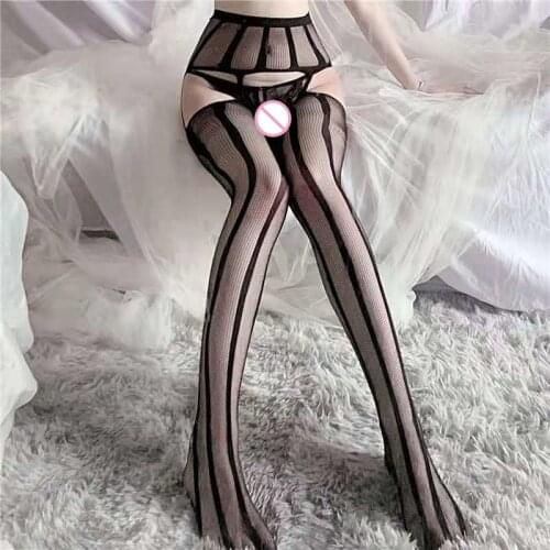 Wholesale 2 sexy black striped suspenders stockings mesh all-in-one stockings ladies romantic underwear gifts autumn new styles