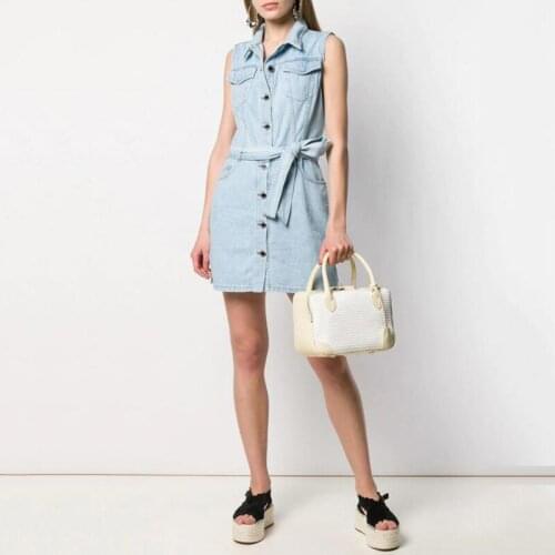 Patads Italian niche slim sleeveless denim skirt spring summer lace up college dress 1n12e8