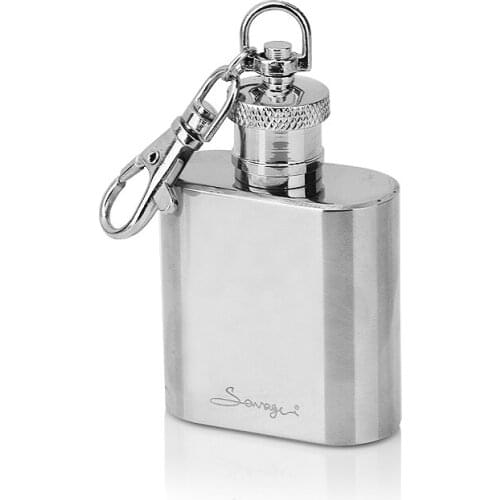 Portable Outdoor 5.5*4cm 1 Oz 304 Stainless Steel Mini Hip Flask Polygon Hip Pocket Whiskey Wine Bottle With Keychain