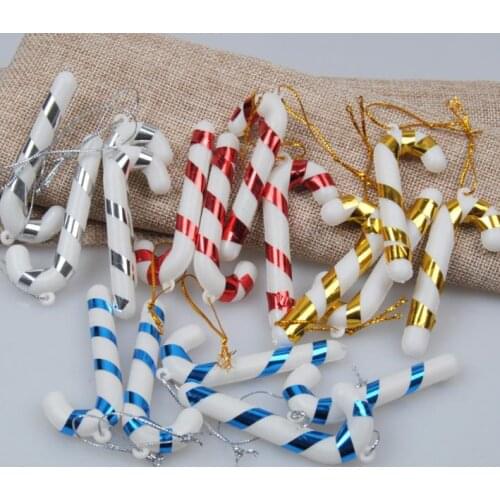 Xmas Candy Cane Ornament Christmas Tree Pendant Drop Ornaments Decorations Mini Stripe Cane Craft Blank Decor gold silver red