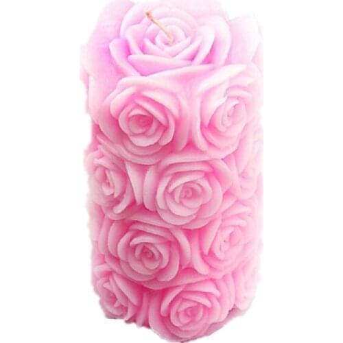Allforhome Rose Cylinder Silicone Candle Mold Soap Mold Candle Making Molds Handmade Art Craft 3D Candle DIY Mould Candle Making