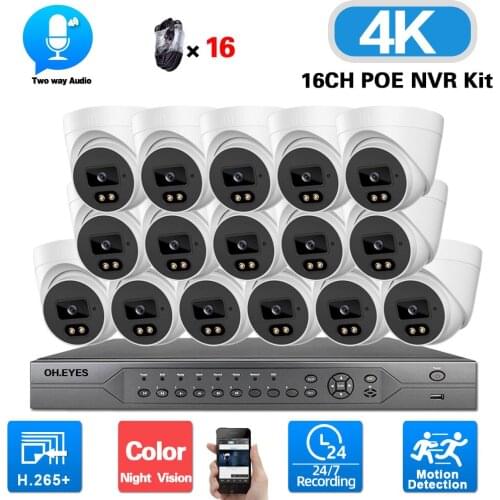 16CH 4K POE Security Camera System 8MP 16 Channel NVR Kit Color Night Vision IP Dome Camera Video Surveillance System Kit H.265