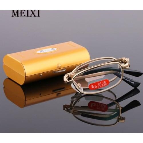 Gold Folding Reading Glasses Coated Glass Lense Alloy Frame Women Men Fashion Unisex Eyewear +1.0 1.5 2.0 2.5 3.0 3.5 4.0