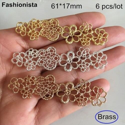 6 pcs -61*17mm Filigree Flowers Connectors,Long Brass Flowers Link,Gold-color,Silver-color,Lace Flowers Jewelry Findings 2 Sided