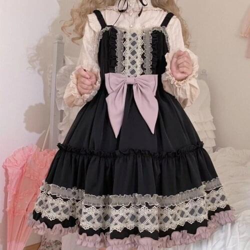 Dark Gothic Lolita Black Dress Blackberry Cake Vintage Cool Sweet Daily Ruffles Jsk Street Party Sling Baby Doll For Woman Dress
