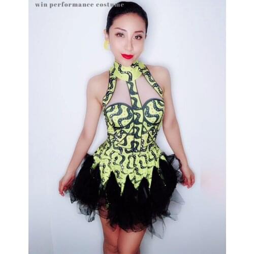 Unique Black One piece dress birthday party concert singer dancers costume bar club show outfit short skirt circus cruise gogo