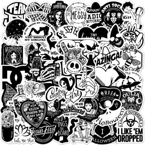 50Pcs Black White Gothic Style Horror Sticker Waterproof Decal For DIY Laptop Skateboard Phone Car Sticker Patches for Teen Kid
