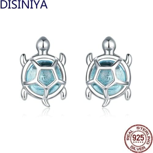 DISINIYA Summer Series Marine Theme Blue Turtle 925 Sterling Silver Zircon Earrings Jewelry Girls Birthday Gift ZBSE24406