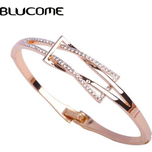 Blucome Brand Design Gold-color Bangles Crystals Fashion Jewelry Women Holiday Party Hand Accessories Bracelets Pulseira Mujer