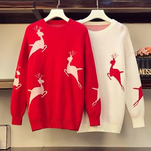 2021 Women Vintage Sweater and Jumpers Argyle Pullovers Oversized Deer Christmas Sweater and Pull Jumpers Knitted Tops