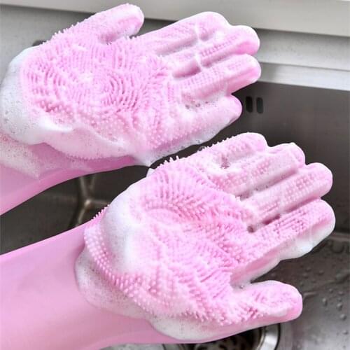 1Pair Dishwashing Cleaning Gloves silicone rubber dish washing glove oil-free heat insulation anti-scalding Kitchen Clean Brush