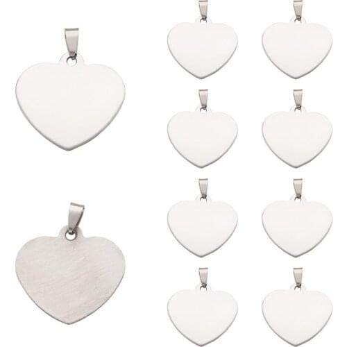 10 pc/bag 201 Stainless Steel Blank Stamping Heart Tag Pendants One Side Polishing Necklace Jewelry For Women Gift