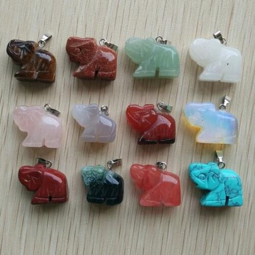 2017 fahion mixed natural stone elephant shape Charms pendant fit Necklaces jewelry making Wholesale 12pcs/lot free shipping