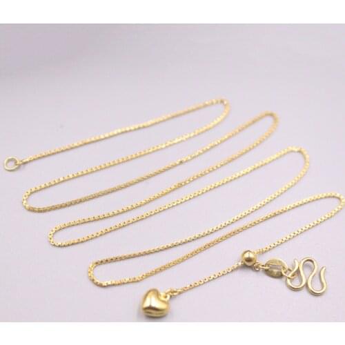 Pure 24K Yellow Gold Necklace Women Luck Box Chain Adjustable Necklace 3.5-3.8g 20inches 0.9mmW