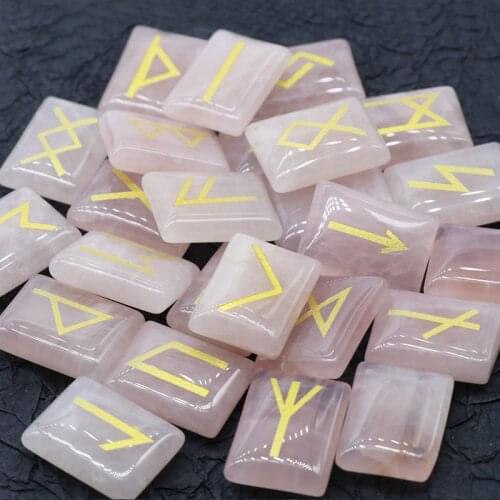 25pcs Natural Engraved Rune Stones Set Chakra Healing Gemstones Craft Feng Shui Decoration Rose Quartzs Crystal Stone Beads
