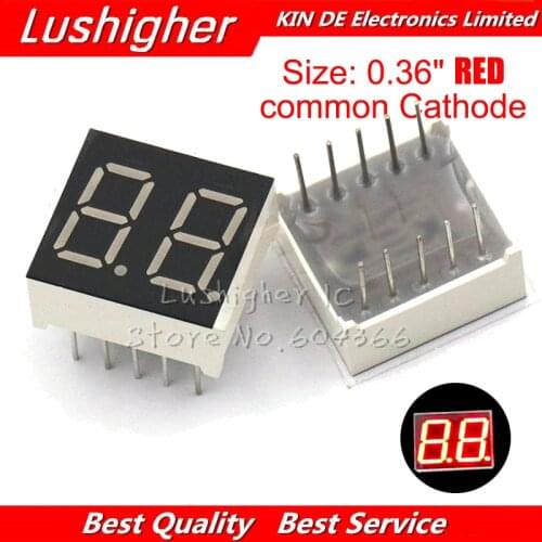 5pcs 7 Segment 0.36 in Common Cathode 2 Bit Digital Tube 0.36" Inch 0.36in. Red LED Display Digital Tube