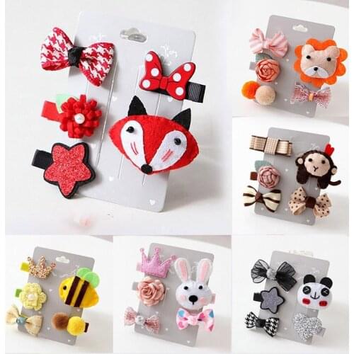 5Pcs/set Lovely Baby Girls Hair Clips Cartoon Animal Bow Crown Infant Hairpins Princess Barrettes Kids Headwear Hair Accessories