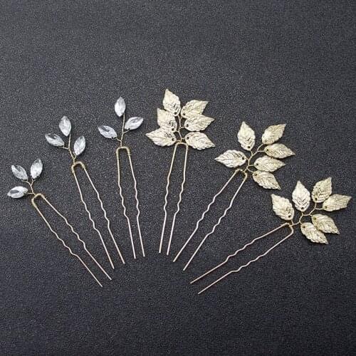 6pcs Chinese Ancient Style Hairpin Rhinestone Alloy Leaf Headdress Women Bridal Hair Accessories NE