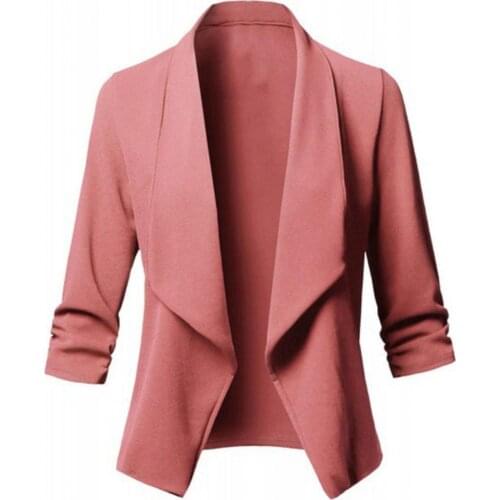 Open Front Solid Color Blazer Autumn Women Ruffled Long Sleeve Suit Jacket Outerwear For Business