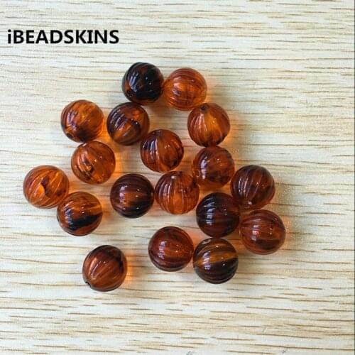 Choose size) 10-16mm Acrylic Imitation "Amber'effect" Pumpkin stripe shape Beads for Jewelry DIY (Design as shown)