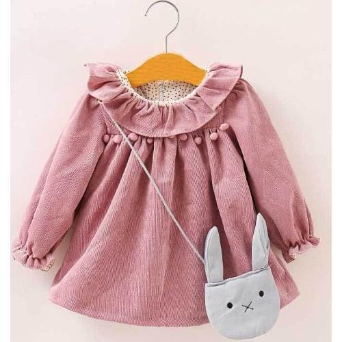 Childrens Clothing Autumn new pure color frills Collar dress Kids Girls Baby falbala ruffle princess dress with bag DR19136
