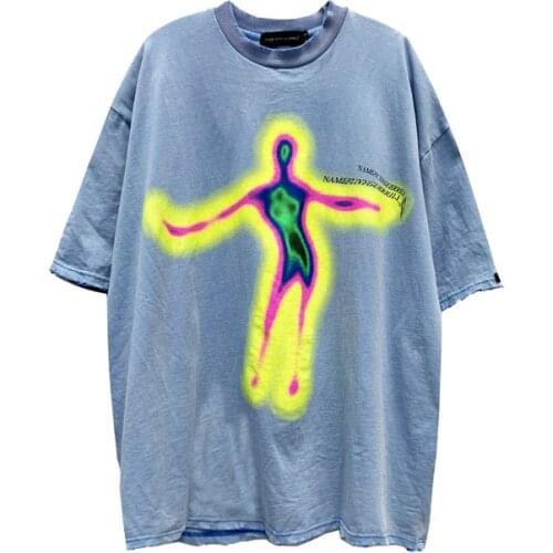 Summer High street Vintage printed t-shirt mens trendy hip hop oversize loose half sleeve top Mens clothes tee Harajuku lovers