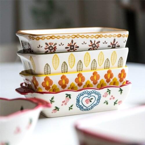 Ceramic Baking Dish Roasting Lasagna Pan Rectangular Dish Bakeware Pan With Handle Oven Kitchen Baking Tool