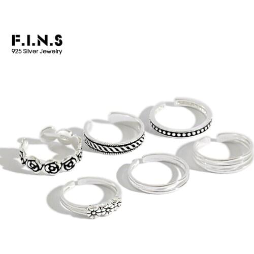 F.I.N.S Fashion Knuckle Ring Multi Styles 925 Sterling Silver Fashion Ladies Flower Adjustable Rings Set For Women Best Gift