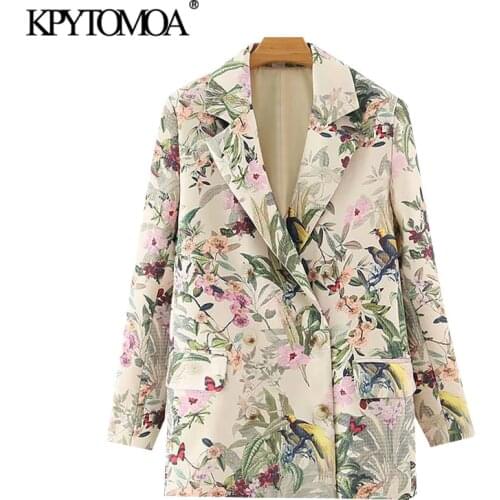 KPYTOMOA Women 2020 Fashion Office Wear Floral Print Blazer Coat Vintage Long Sleeve Pockets Female Outerwear Chic Tops