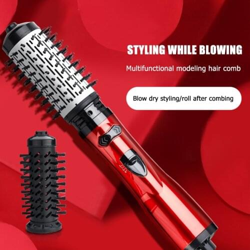 Round 2 in 1 Rotating Brush Hair Dryer Curling Straight Ion Hot Air Comb Hair Dryer Curling Straight Comb Brush