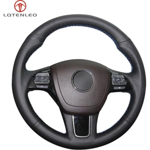 LQTENLEO Black PU Artificial Leather Sew Car Steering Wheel Cover For Volkswagen VW Touareg 2011 2012 2013 2014 2015 2016 2017
