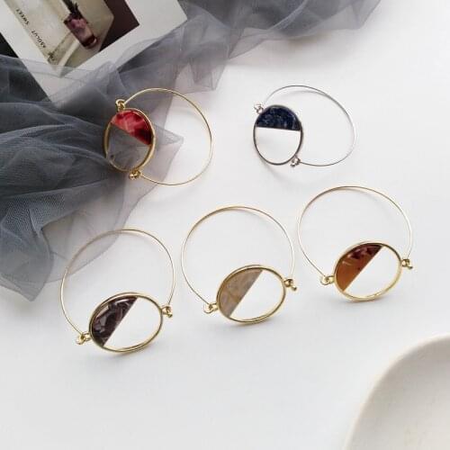 Fashion Metal Geometry Large Circle Bracelet With Acetic Acid Plate Mosaic Design Jewelry