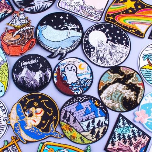 Van Gogh Embroidery Patches on Clothes DIY Mountain Applique Clothing Thermoadhesive Patches for Clothing Stickers Camping Badge