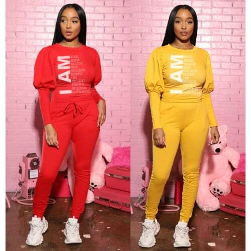 2021 Autumn and Winter New Womens Clothing Sexy Fashion Puff Sleeve Home Casual Two-Piece Suit