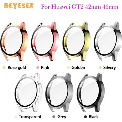 Durable New Electroplated PC + Tempered Integrated Film For Huawei GT2 42mm 46mm Two-in-One Cover Case Protective Shell Watch
