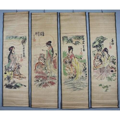 Wholesale antique calligraphy and painting the living room hangs a picture four screen Tiger female