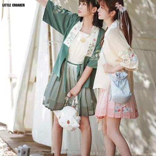 Original Women 's Hanfu Style Daily Short Sleeve Hanfu Embroidered Han Waist Skirt Chinese Style Clothing Summer Wear for Girl