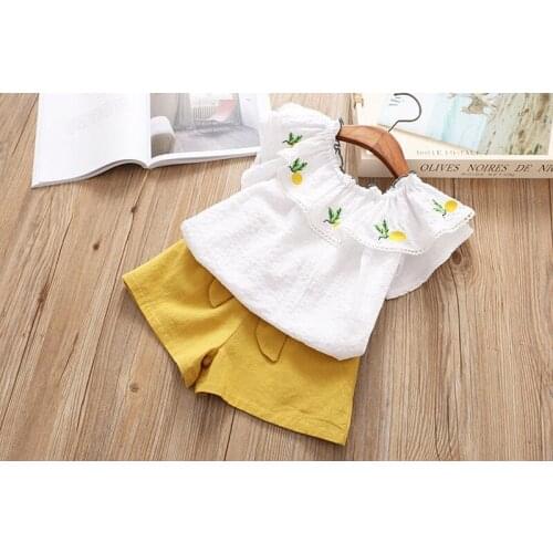 2019 Autumn Casual Cartoon Clothes Fruit Short Sleeve Girls Clothes High Quality Kids Clothes