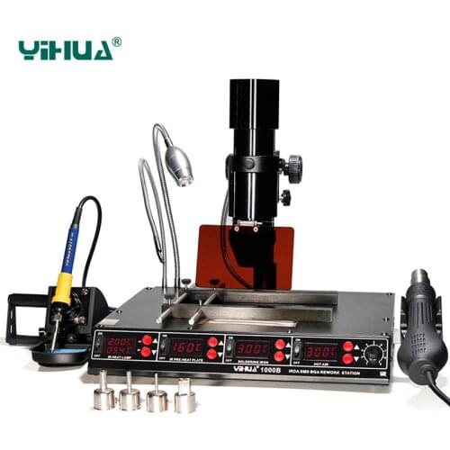 YIHUA 1000B BGA Rework Station 4 in 1 Infrared Rework Station SMD Hot Air Gun 540W Preheating Station 75W Soldering Iron station