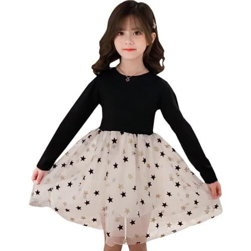 Dresses for Girls Elegant Long Sleeve Patchwork Dress with Stars Party Birthday Wedding Clothes for Girls Age 8 10 12 13 Years