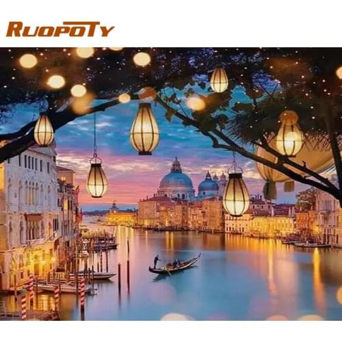 RUOPOTY Frame Diy Painting By Numbers Venice Landscape Light Night Coloring By Numbers Diy Gift For Home Decors Acrylic Paint