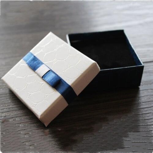 DoreenBeads Jewelry Boxes Wholesale Animal Leather Pattern Ring Earrings Gift Box Blue and White Bowknot 6.3*6.3*2.3cm 1 Piece