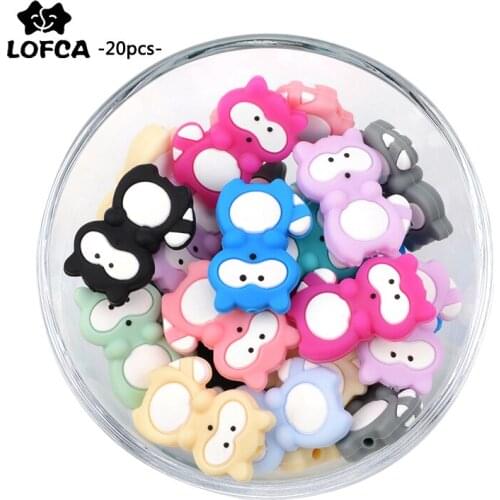 LOFCA 20pcs Raccoon Silicone Beads Pacifier Clip Accessories Baby Teether Food Grade DIY Loose Beads For Teething Necklace