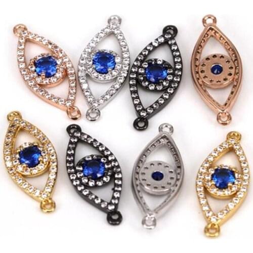 Evil eye blue CZ connector link clear cobalt CZ micro paved Cubic Zircon Unisex Bracelet Necklace Hand Chain Anklet