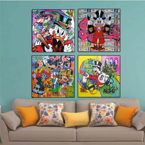 Street Graffiti Art Disney Mickey Mouse Canvas Painting Cartoon Posters and Prints Cuadros Wall Art Picture for Home Decoration